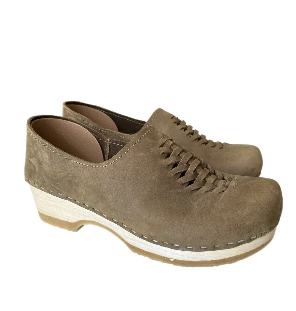 Sven Clogs Swedish Wooden Brown Leather Nubuck Size 37